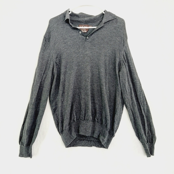 Black Brown 1826 Fine Knit Merino Wool Collared 1/4 Button Sweater P4157 - Picture 1 of 6